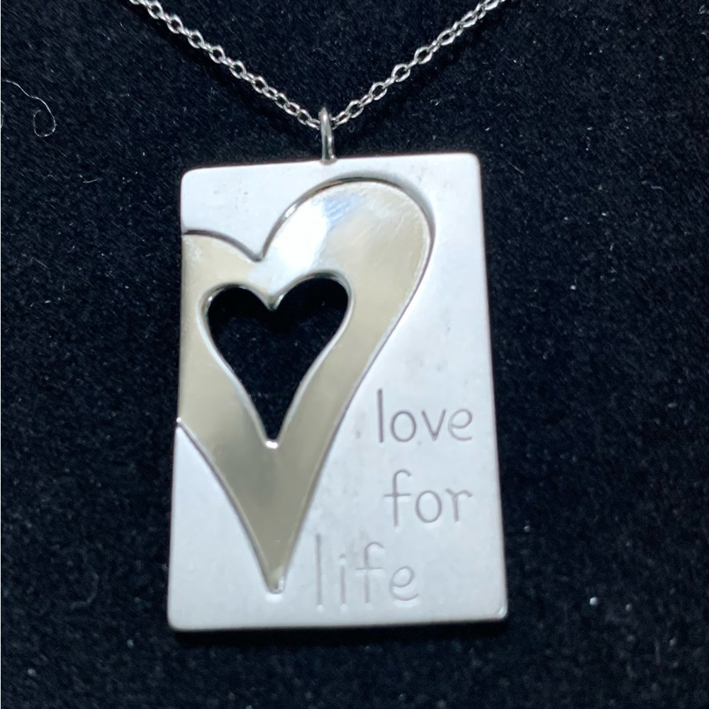 Real nice rectangular silver Love for Life necklace